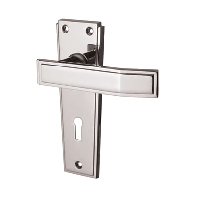 Polished Chrome Keyhole Lock Door Handles - Deco Range - 153 x 50mm