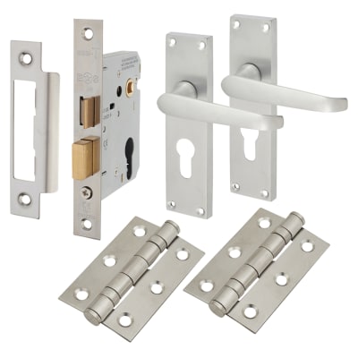 Satin Chrome Victorian Straight Euro Lock Door Handles Pack