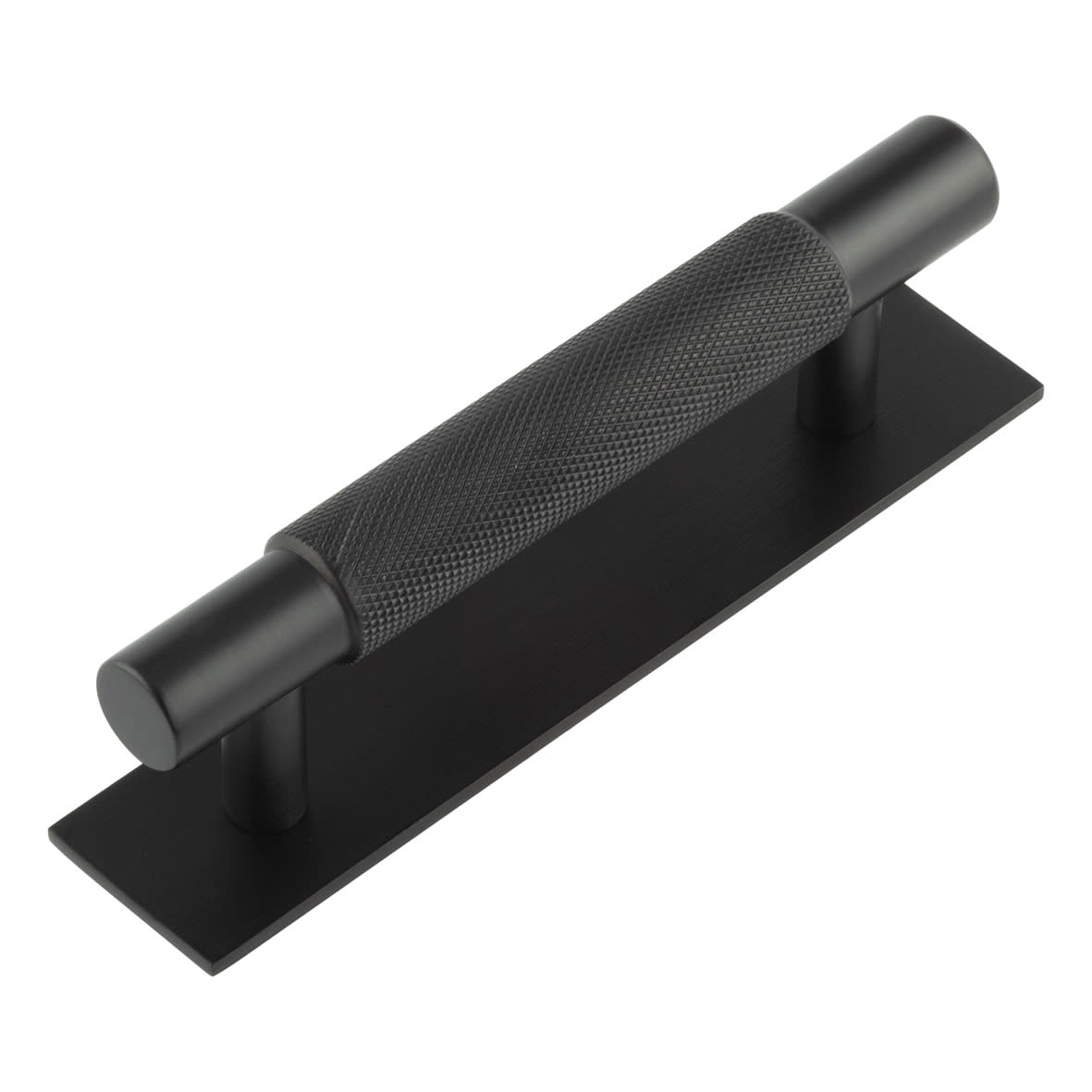Taplow 18mm Knurled T-Bar Cabinet Pull Handle on Plain Backplate - 96mm c/c - Black