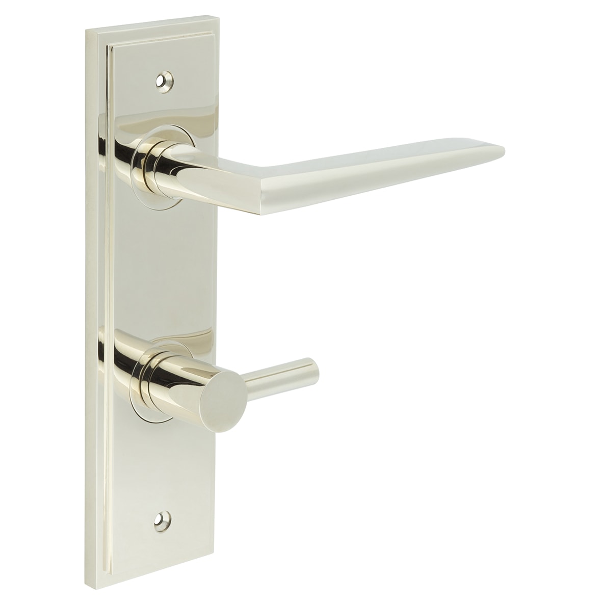 Polished Nickel Fire Rated DIN Bathroom Door Handles - Mayfair - Inner 3 - 200 x 55mm