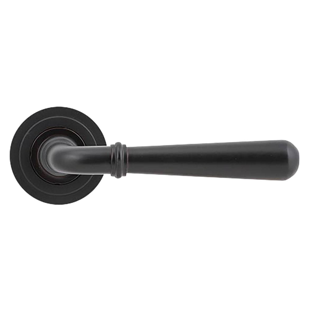 Aged Bronze Door Handles on Round Art Deco Rose - Newbury Range