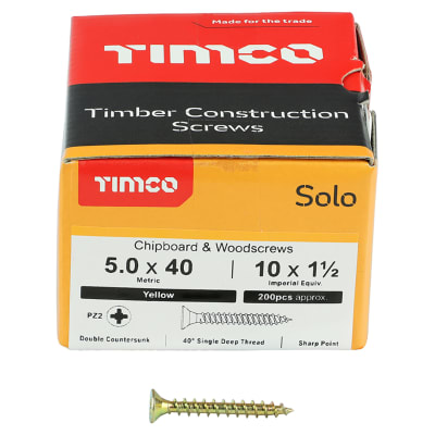 Solo Chippy Pozi Countersunk Wood Screws - 5.0 x 40mm - Yellow Zinc - Pack of 200