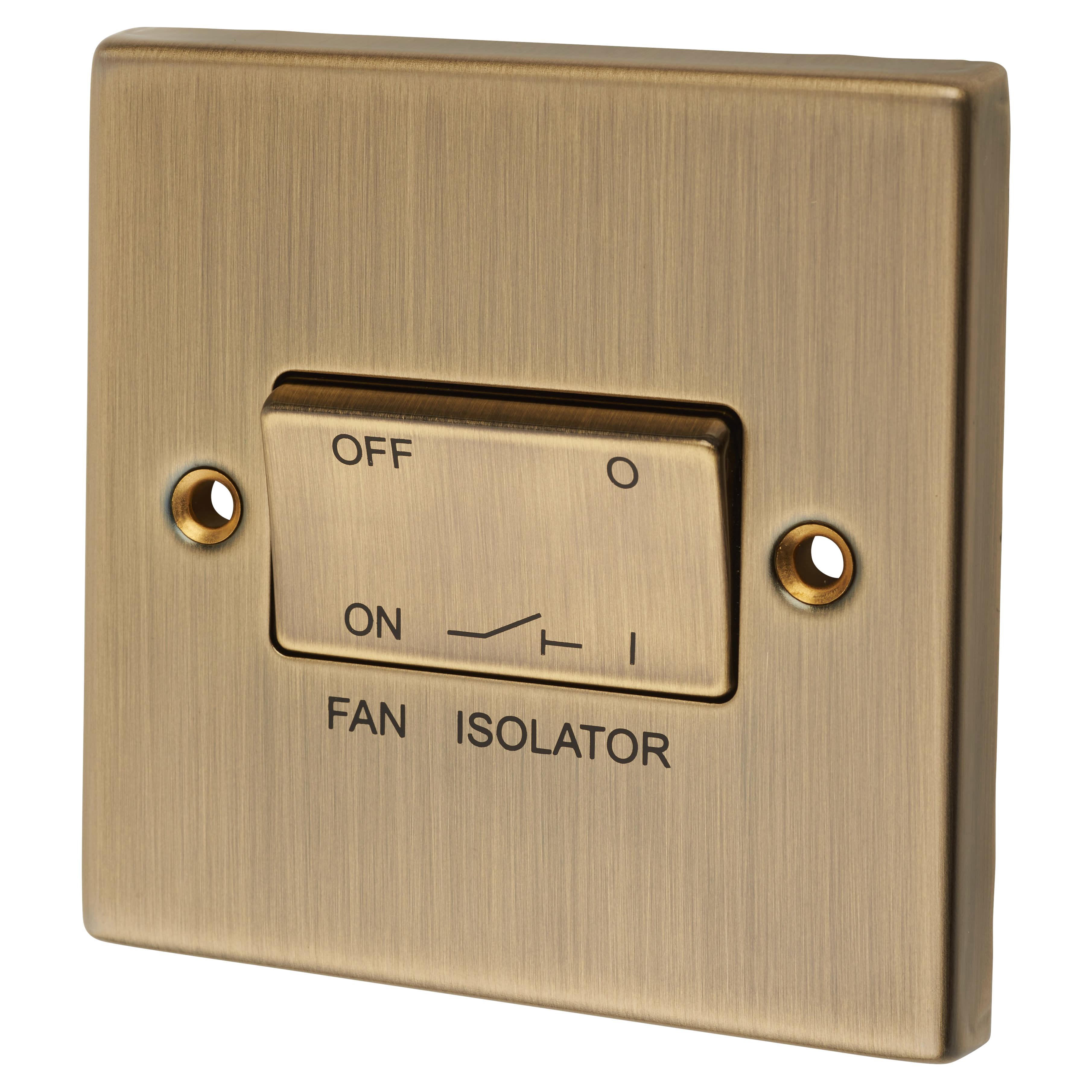 10A 1 Gang Square Edge Triple Pole Fan Isolator Switch - Antique Brass