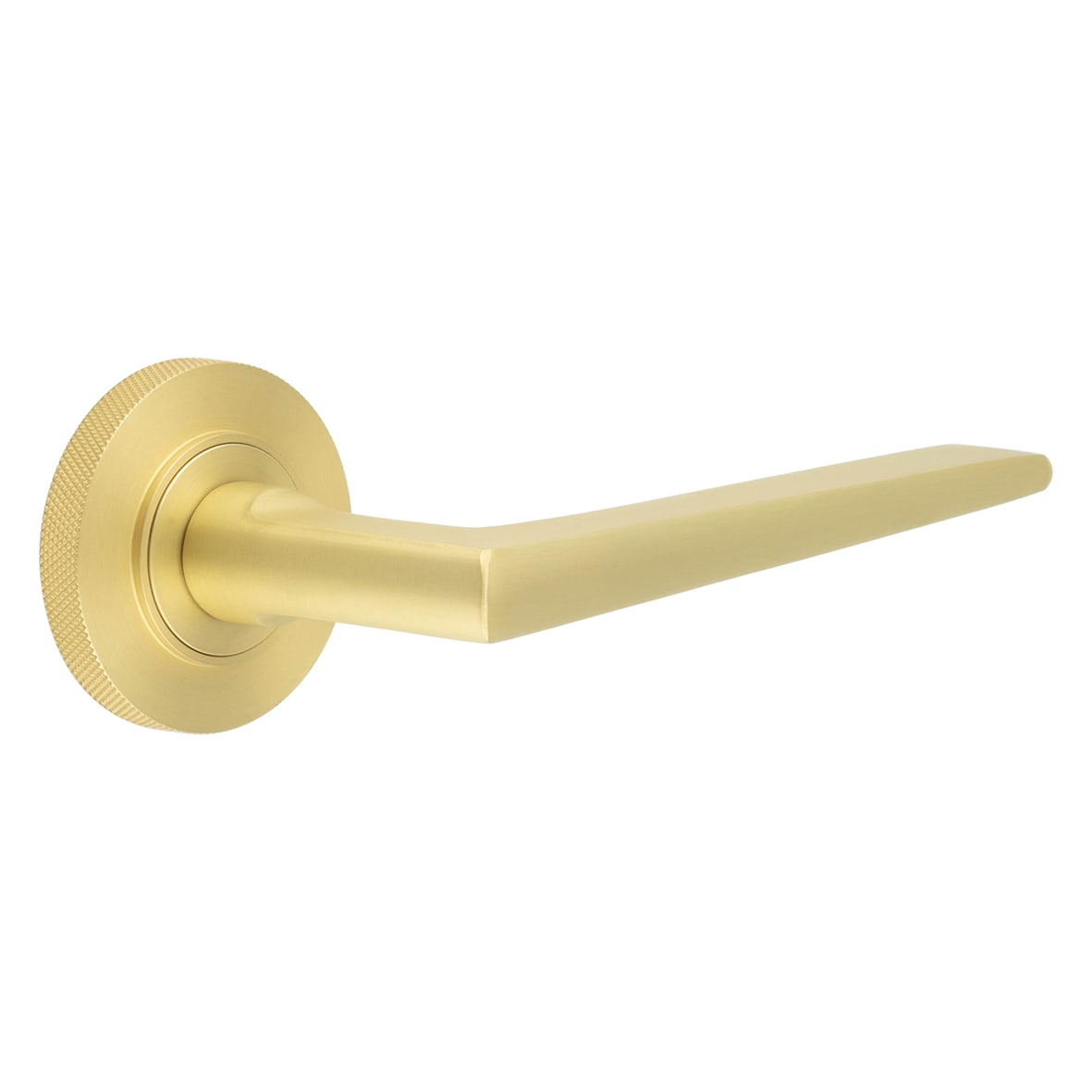 Fire Rated Door Handles on Round Knurled Rose - Mayfair Range - Satin Brass