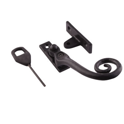 Curly Tail Locking Wedge Casement Window Fastener - Right Hand - Antique Black Iron