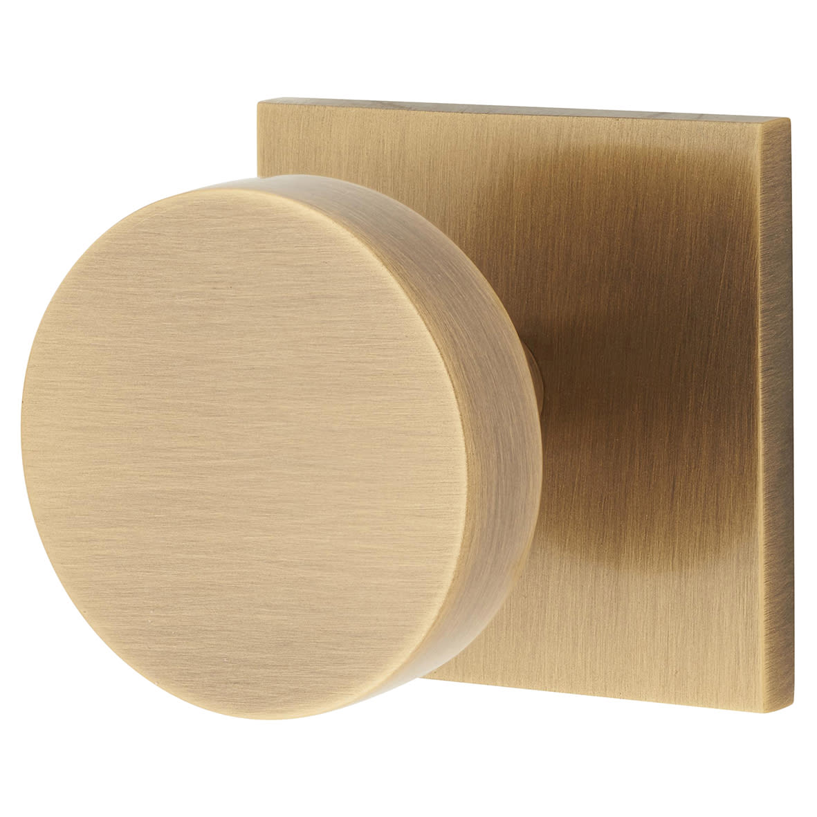 Marcus Disc Cabinet Knob on Square Backplate - 32mm Diameter - Antique Brass