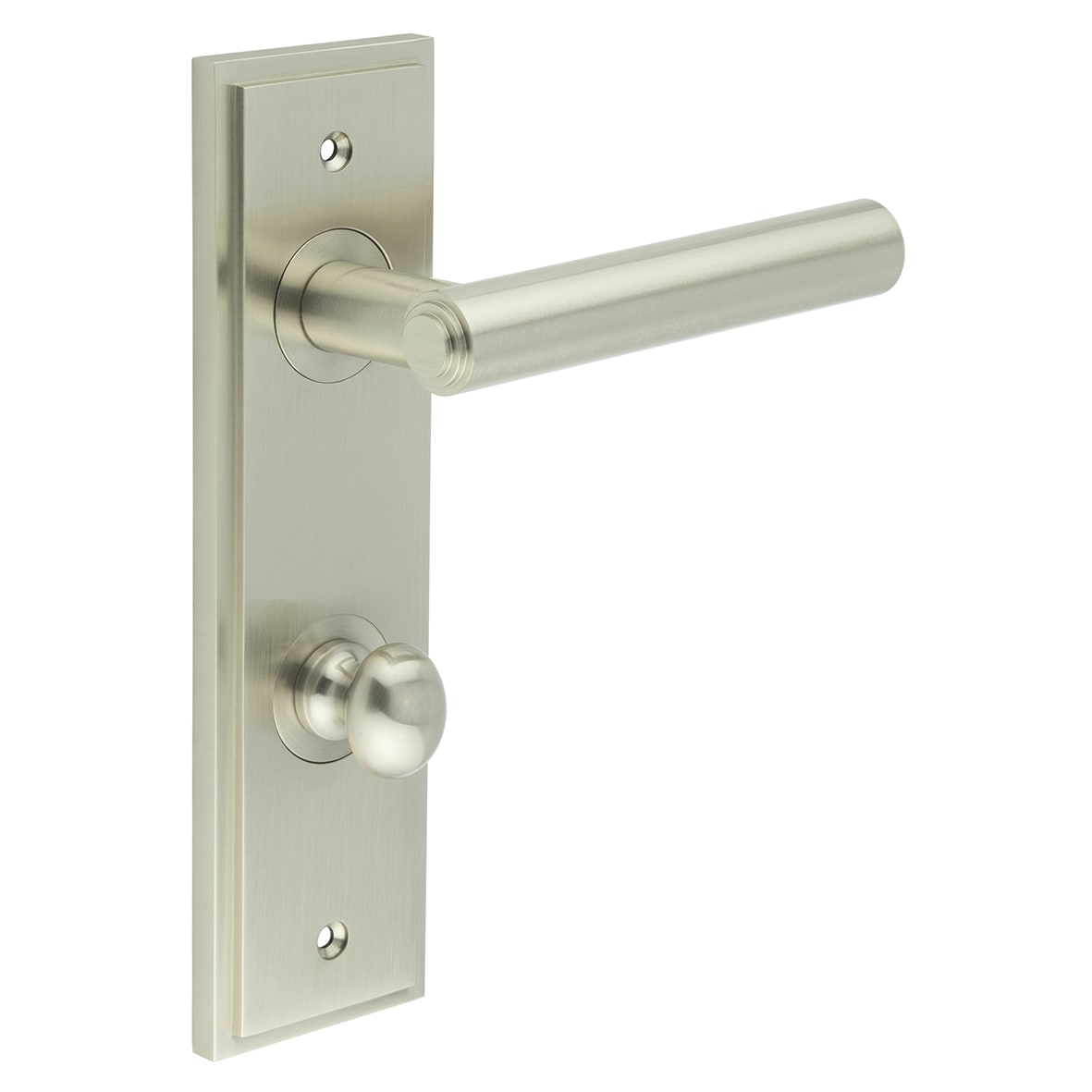 Satin Nickel Fire Rated DIN Bathroom Door Handles - Richmond - Inner 1 - 200 x 55mm