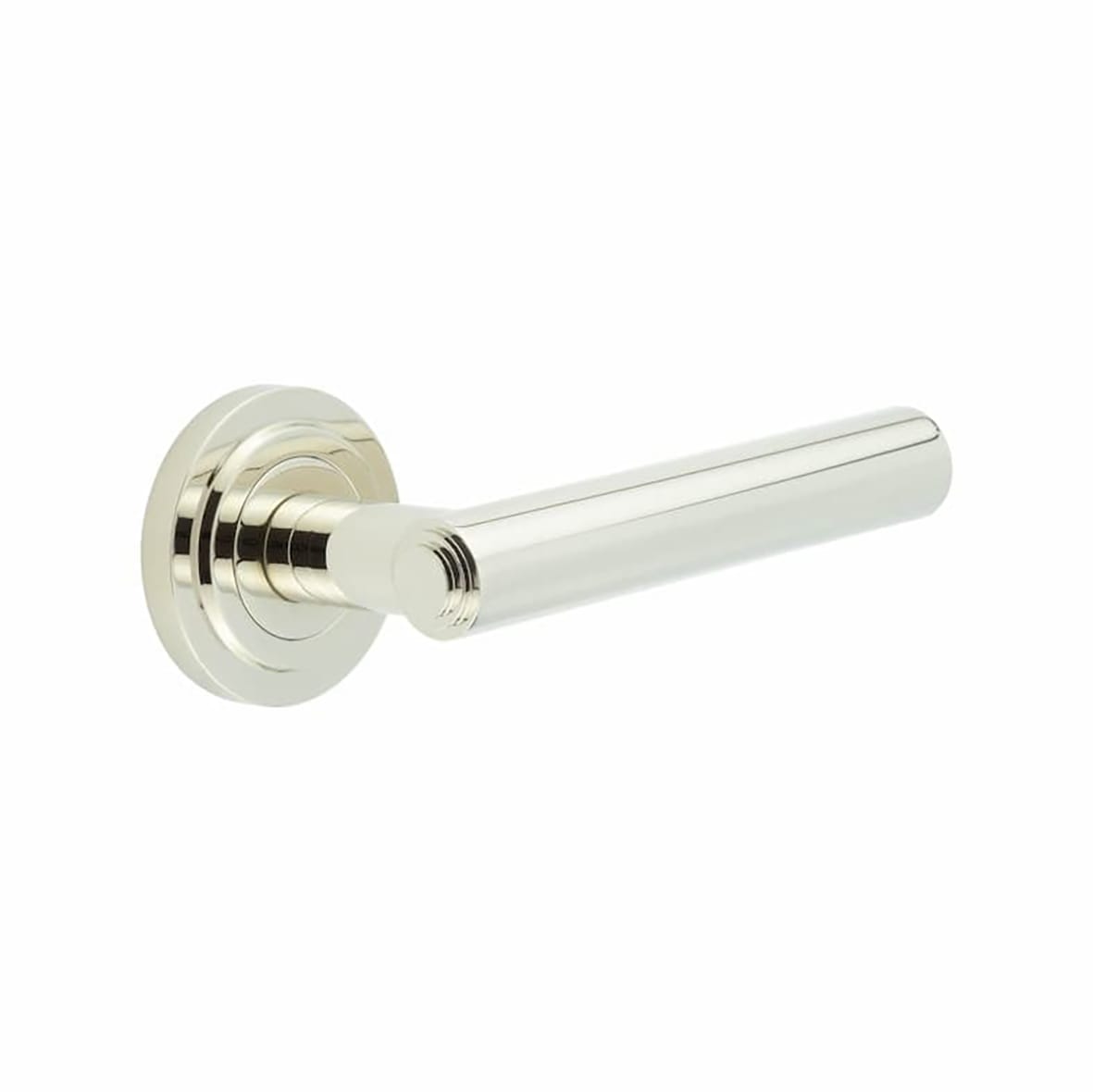 Polished Nickel Fire Rated Door Handles on Round Stepped Rose - Richmond Range