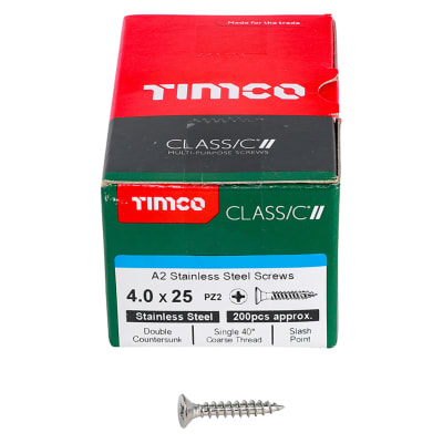 Classic Pozi Countersunk Wood Screws - 4.0 x 25mm - A2 Stainless Steel - Pack of 200