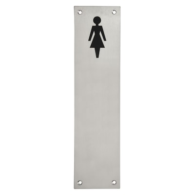 Finger Plate - Ladies Toilet Door Sign - 300 x 75mm - Satin Stainless Steel