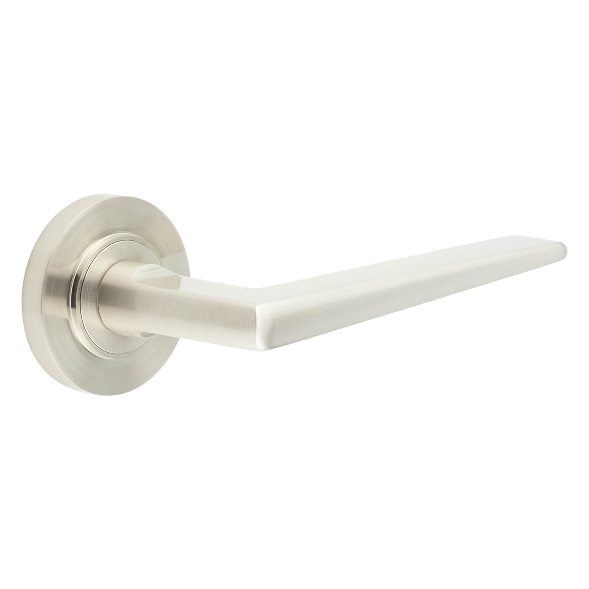 Satin Nickel Fire Rated Door Handles on Round Rose - Mayfair Range