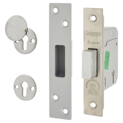 Heavy Duty:2007 5 Lever Deadlock - 64mm Case - 44mm Backset - Polished Stainless Steel