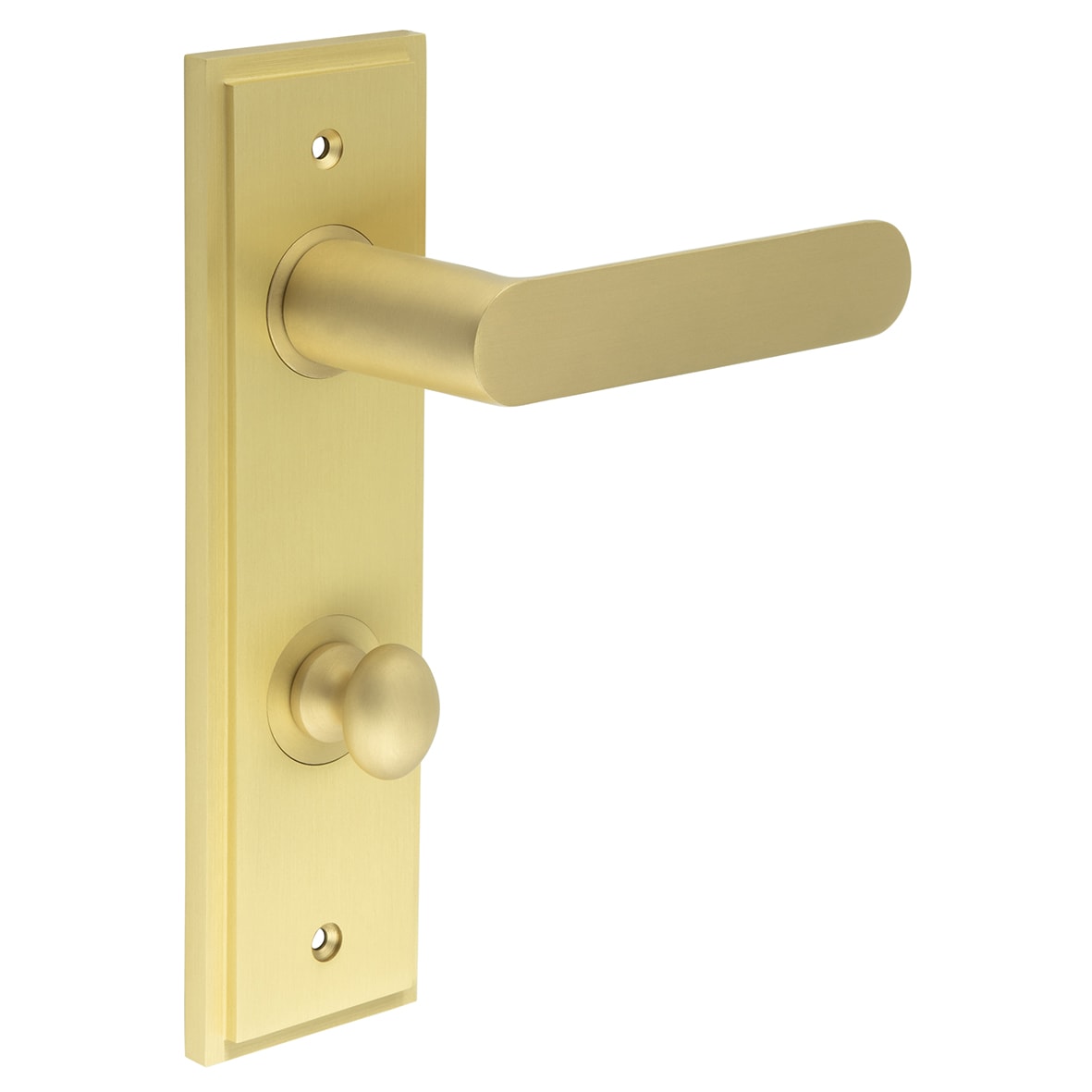 Satin Brass Fire Rated DIN Bathroom Door Handles - Kensington - Inner 1 - 200 x 55mm