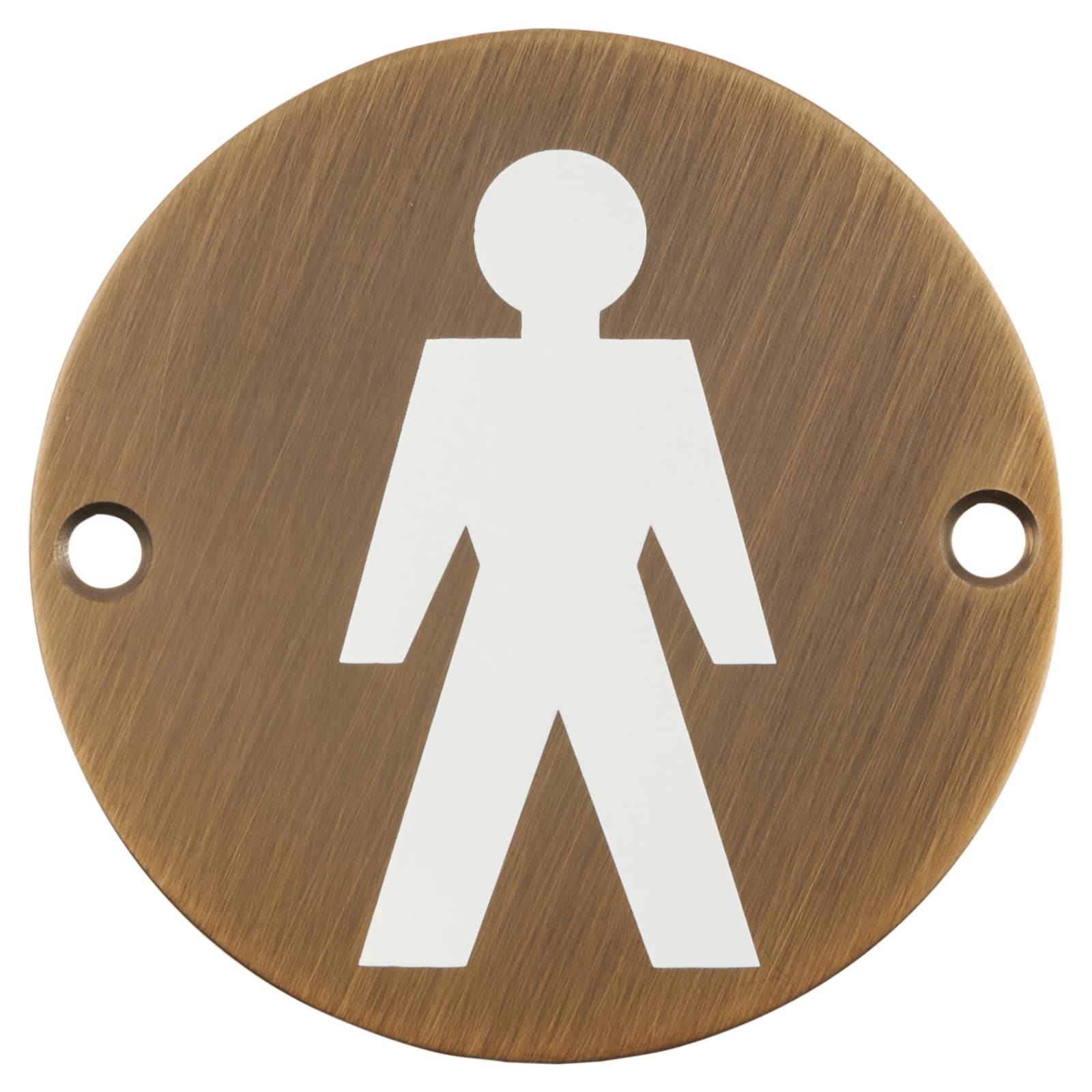 Mens Toilet Door Sign - 75mm Diameter - Antique Brass