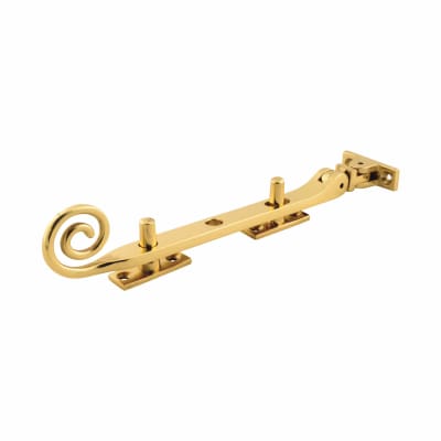 Open Curl Casement Window Stay - 8"/200mm Length - Polished Brass