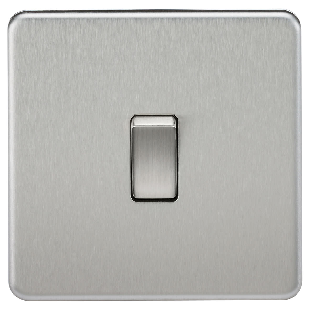 10AX 1 Gang Screwless Flat Plate Double Pole Light Switch - Brushed Chrome