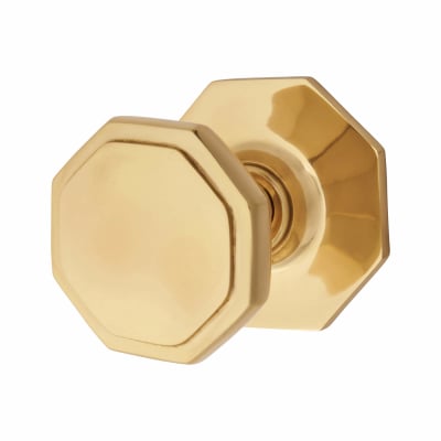 Polished Brass Octagonal Centre Door Knob - 79mm Rose Diameter