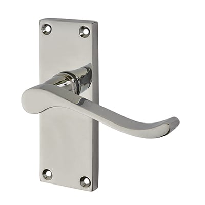 Polished Chrome Budget Scroll Latch Door Handles - Short Plate - Mia Range - 114 x 42mm