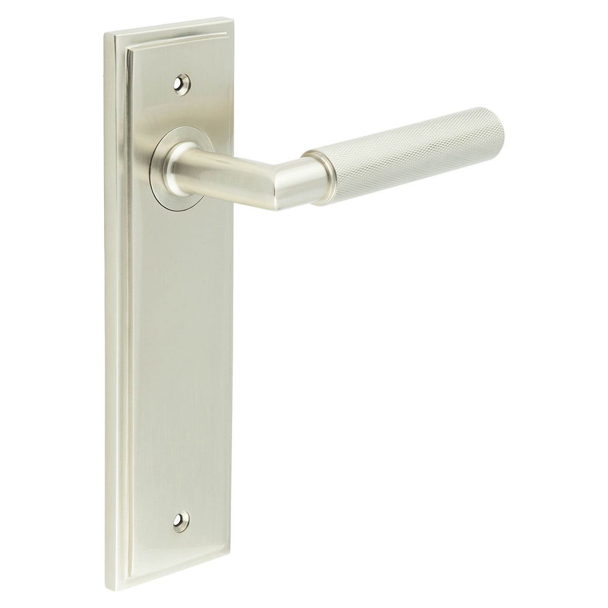 Satin Nickel Fire Rated Latch Door Handles - Piccadilly - 200 x 55mm