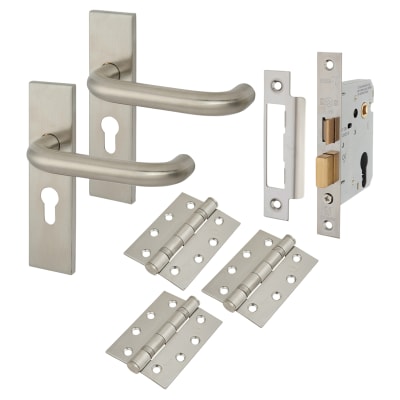 Satin Stainless Steel 19mm Return to Door Euro Lock Door Handles Pack