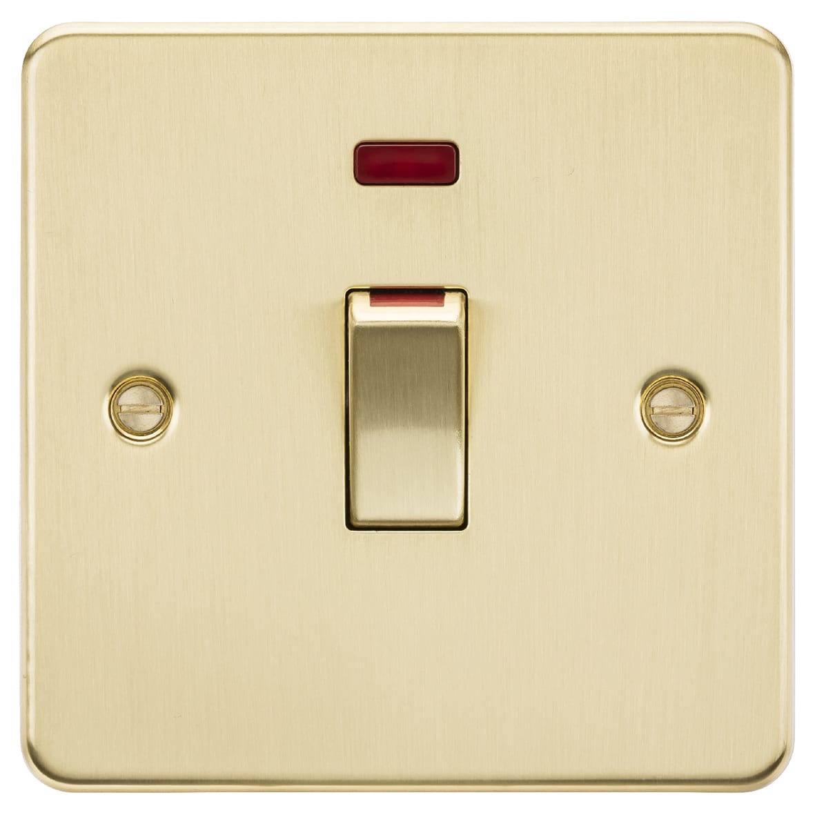 45A 1 Gang Flat Plate Double Pole Cooker Switch with Neon - Brushed Brass
