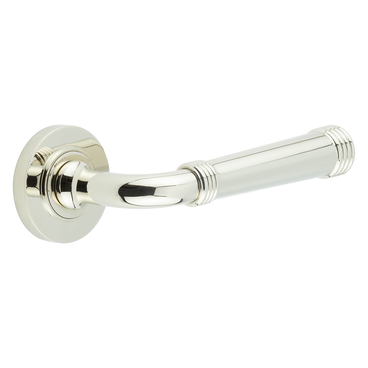 Polished Nickel Fire Rated Door Handles on Round Rose - Highgate Range