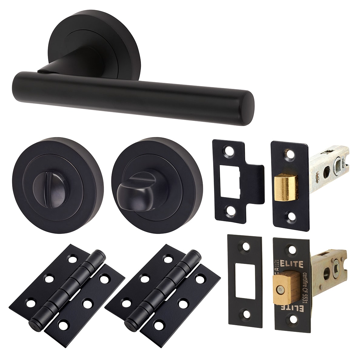 Matt Black Bathroom Deadbolt Lock Door Handles on Rose Pack - Ella Range