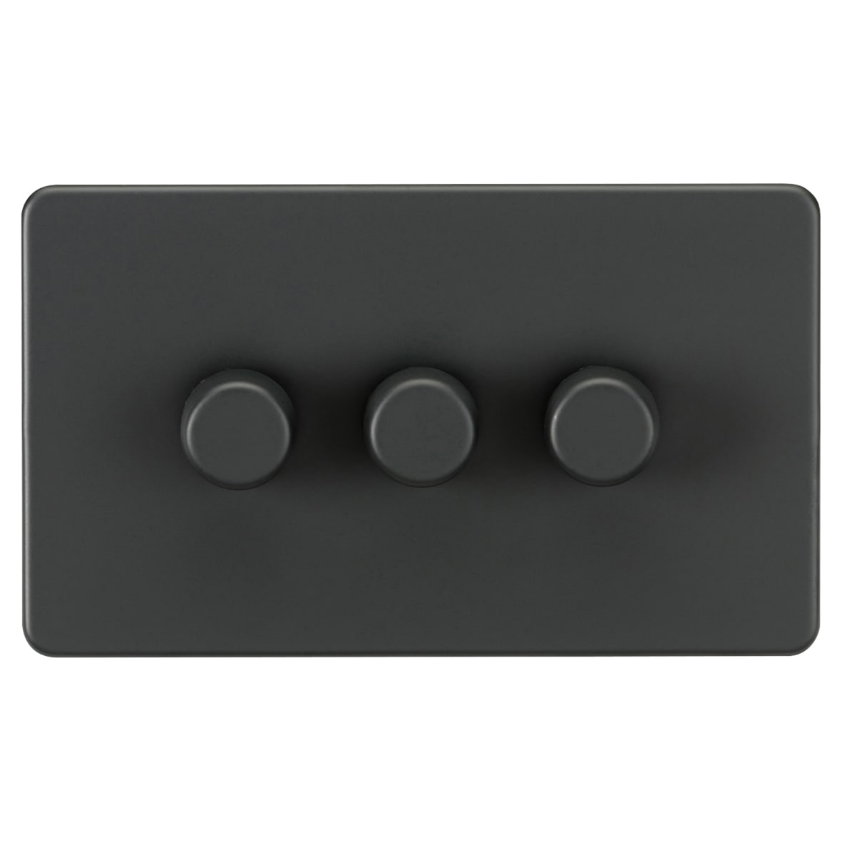 5 - 150W 3 Gang 2 Way Push On/Off Rotary Intelligent LED Dimmer Switch - Anthracite