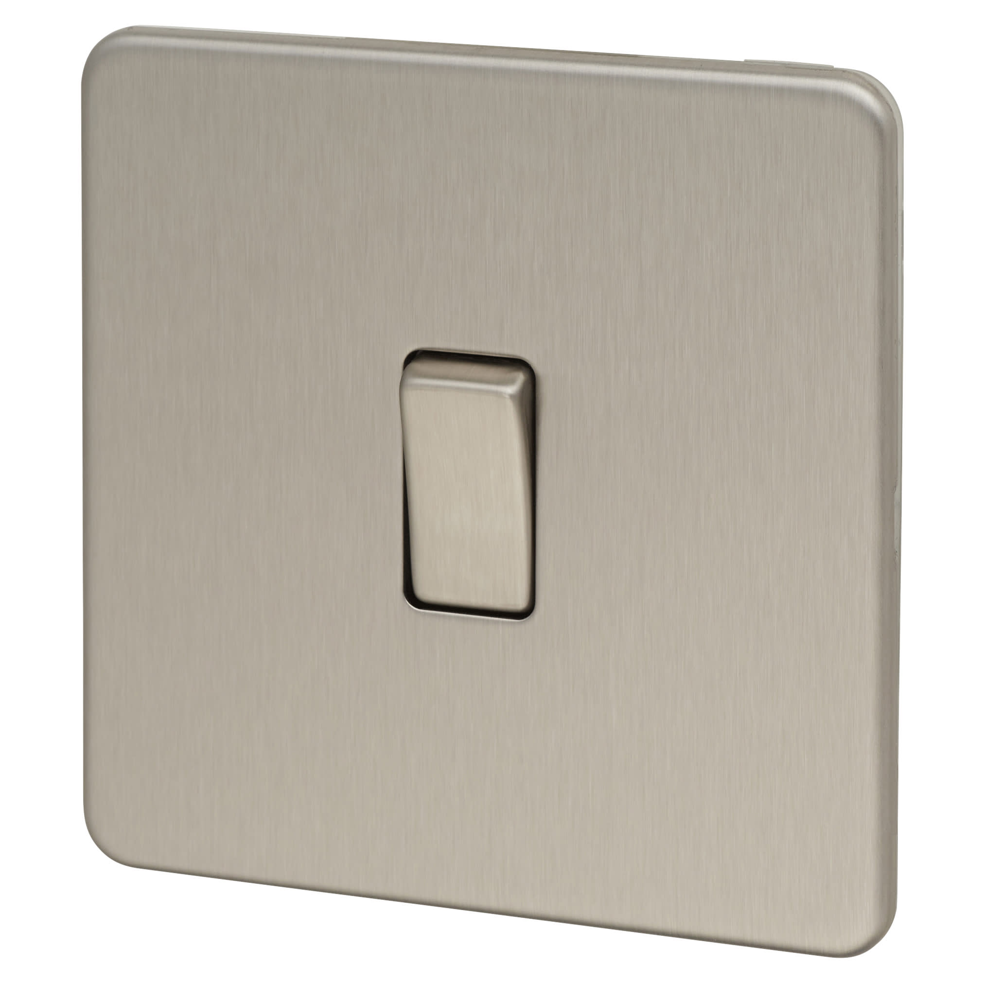 10AX 1 Gang Intermediate Screwless Flat Plate Light Switch - Brushed Chrome