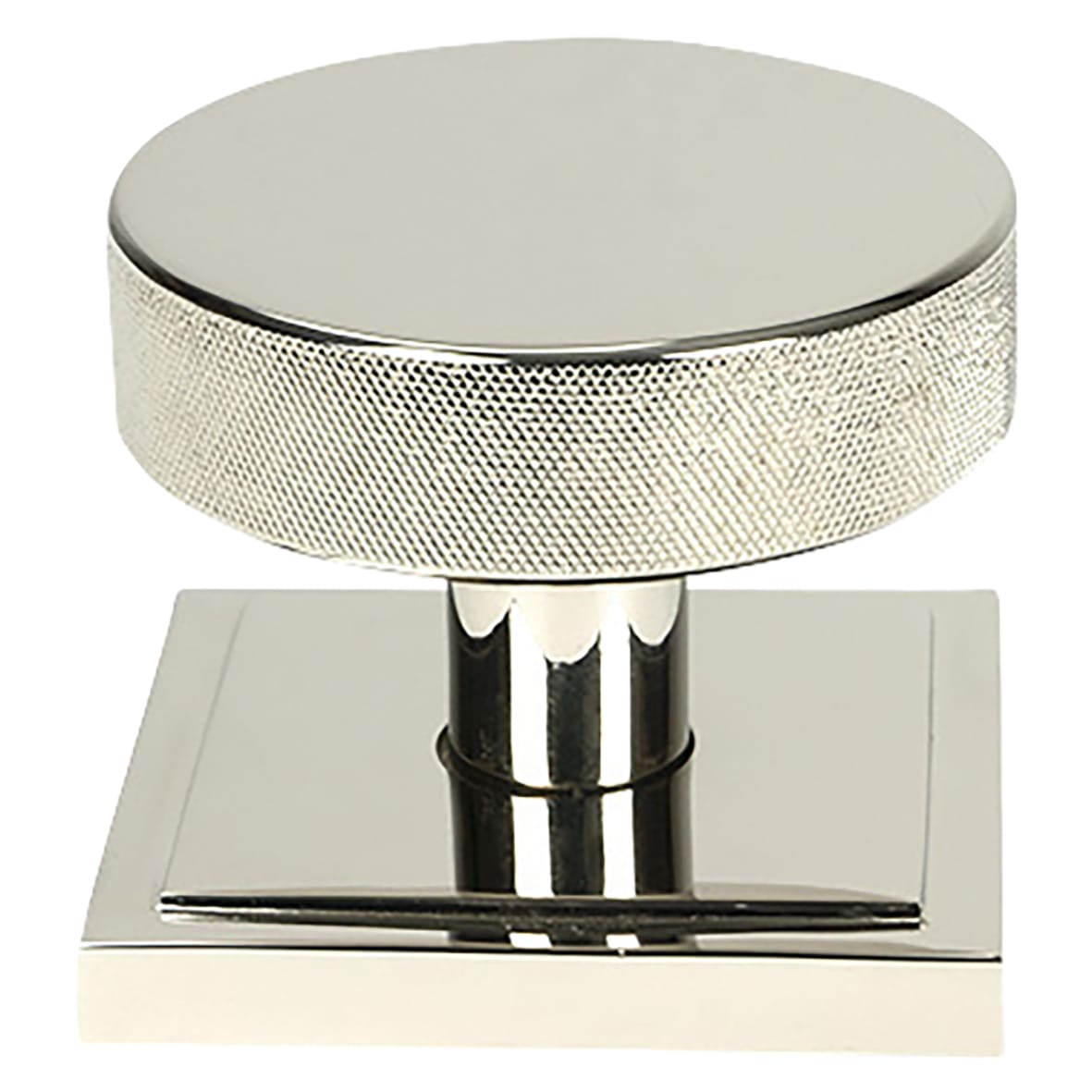 Brompton Polished Nickel Round Knurled Centre Door Knob on Square Rose - 90 x 90mm Rose