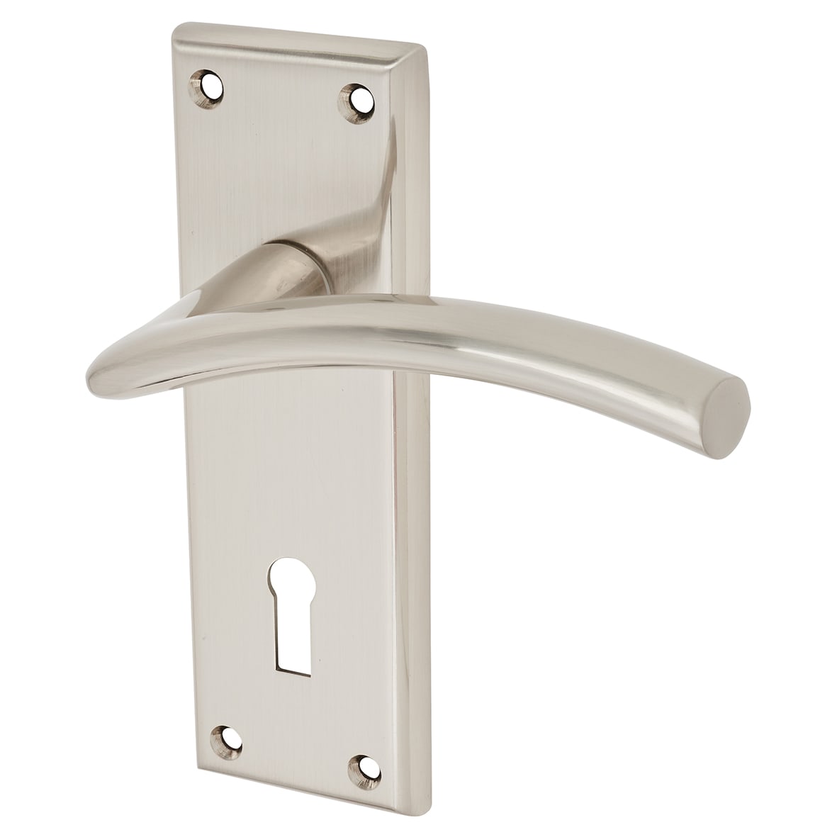 Brass Satin Nickel Keyhole Lock Door Handles - Trenta Range - 150 x 50mm