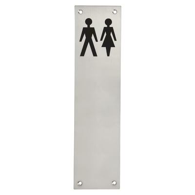 Finger Plate - Unisex Toilet Door Sign - 300 x 75mm - Satin Stainless Steel