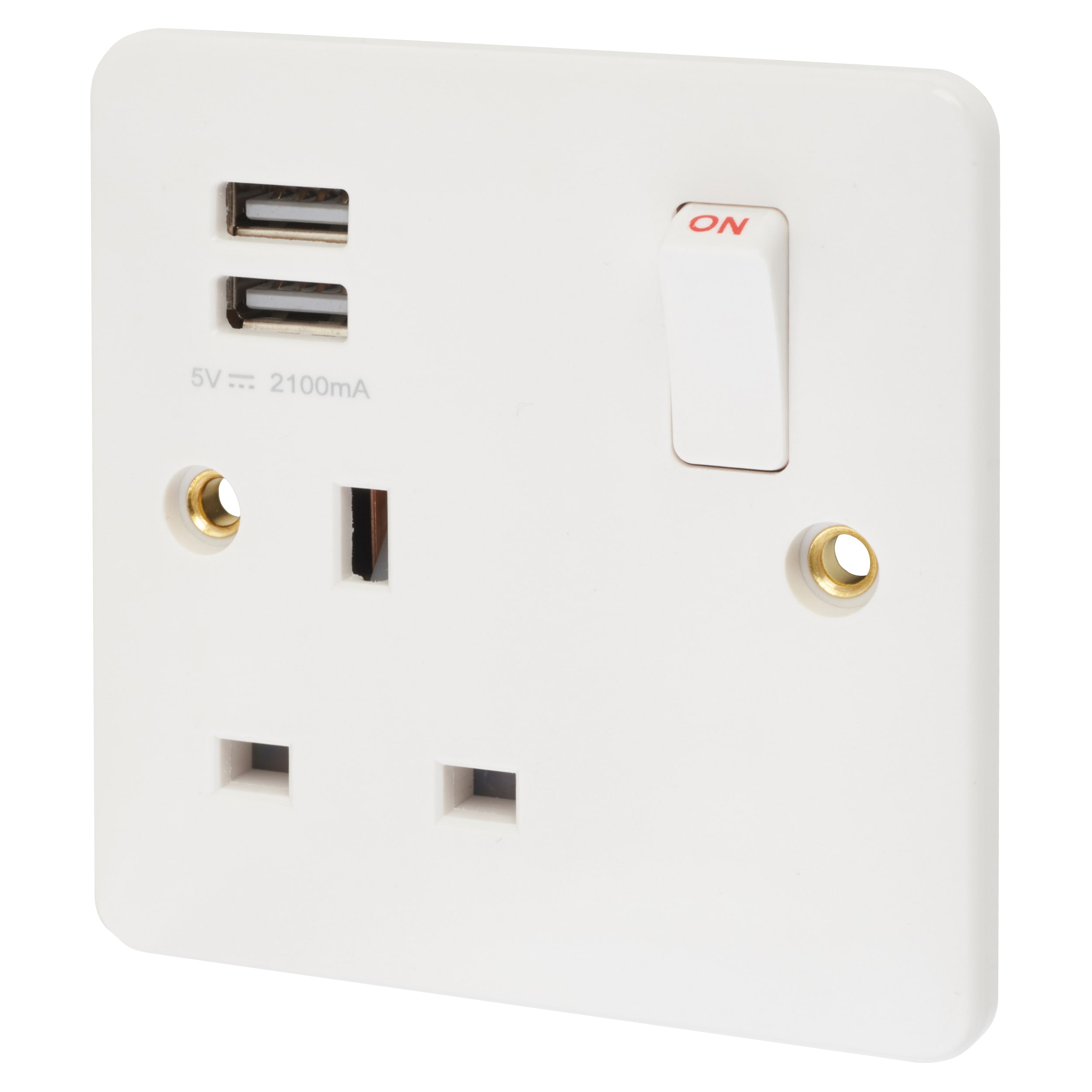 13A 1 Gang USB Socket with 2 x USB - 2.1A - White 458191P