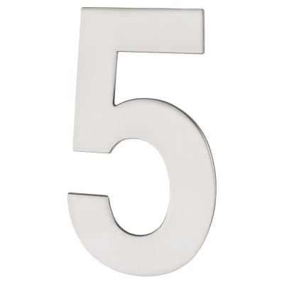 100mm Concealed Screw Fix Door Numeral - 5 - Polished Stainless Steel