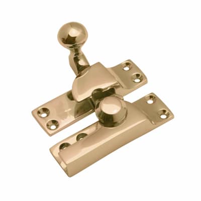 Heavy Duty London Pattern Quadrant Arm Sash Window Fastener - 75 x 23mm - Polished Brass