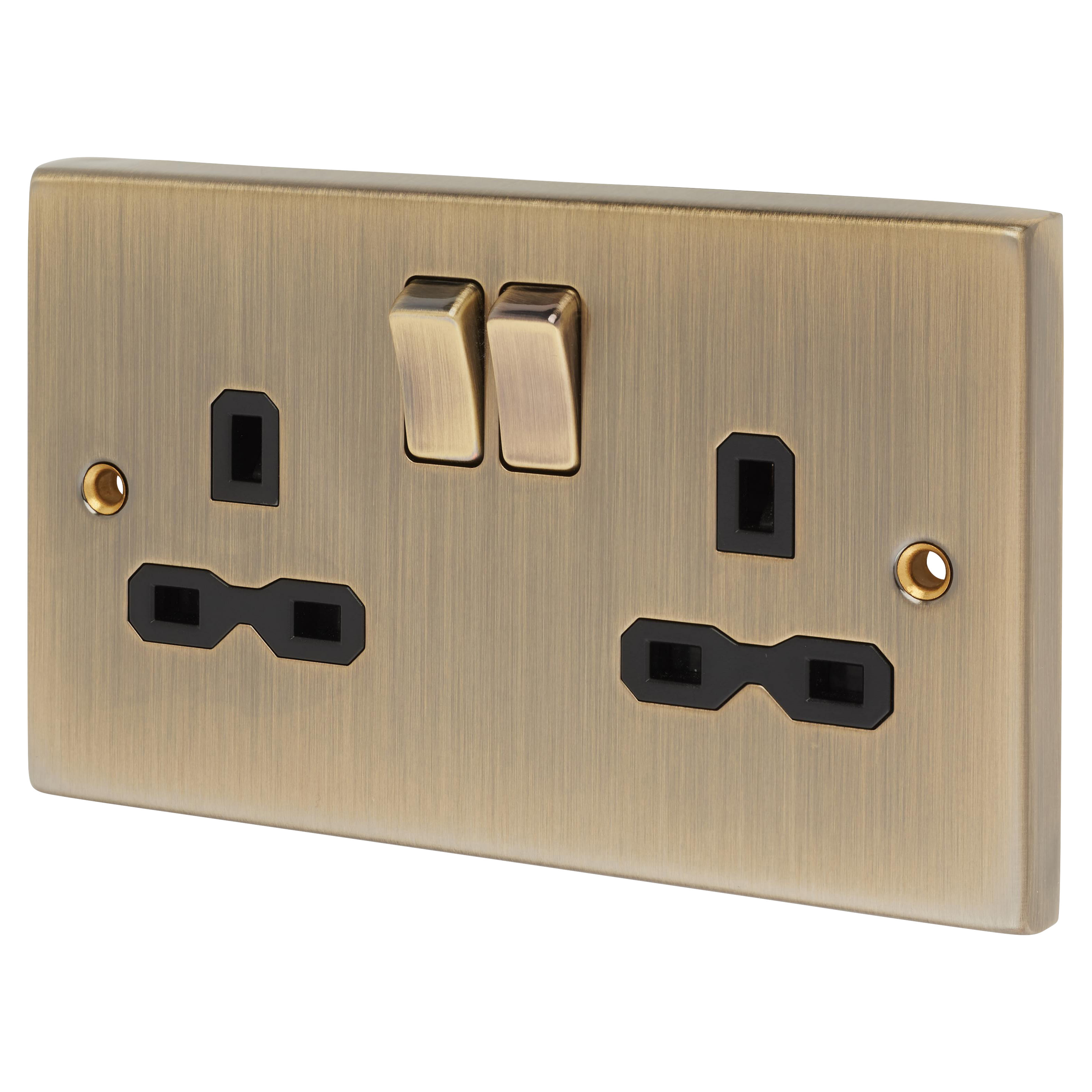 13A 2 Gang Switched Double Pole Socket - Antique Brass with Black Insert