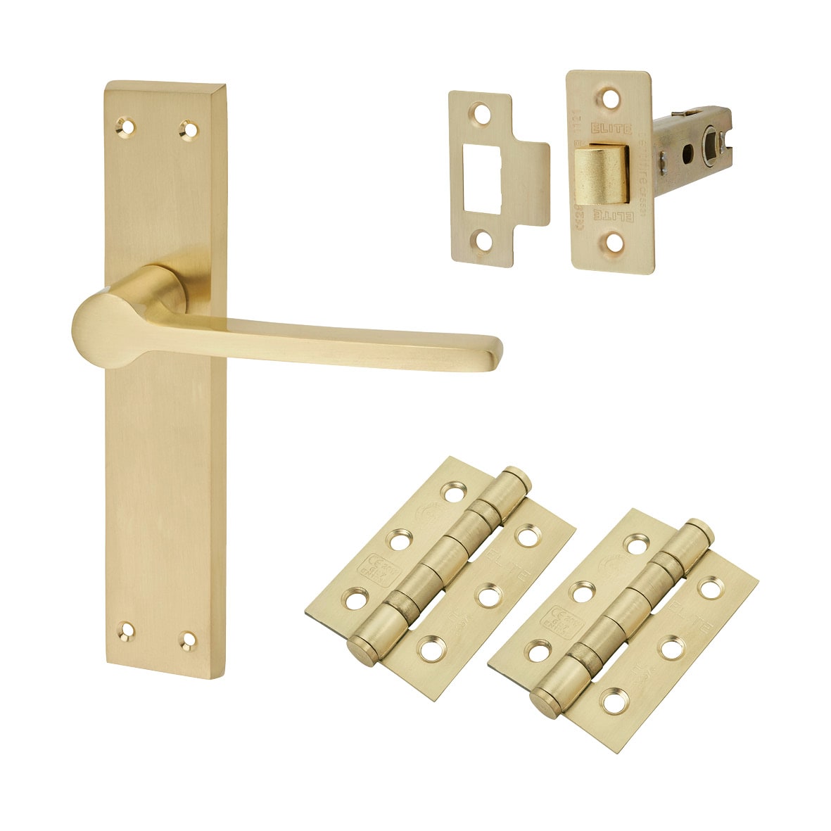Satin Brass Latch Door Handles Pack - Farley Range