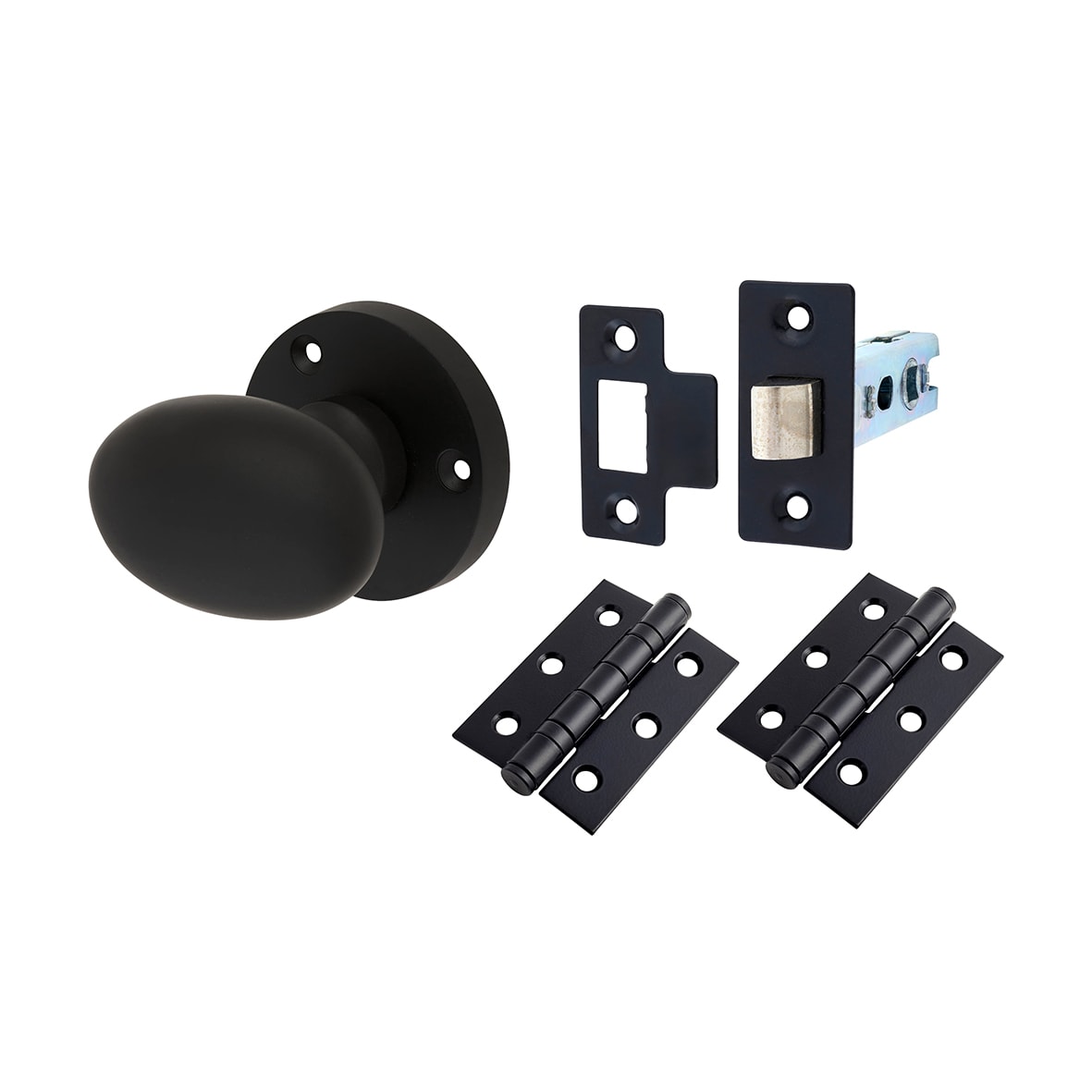 Matt Black Victorian Oval Mortice Door Knobs Pack - 61mm Rose Diameter