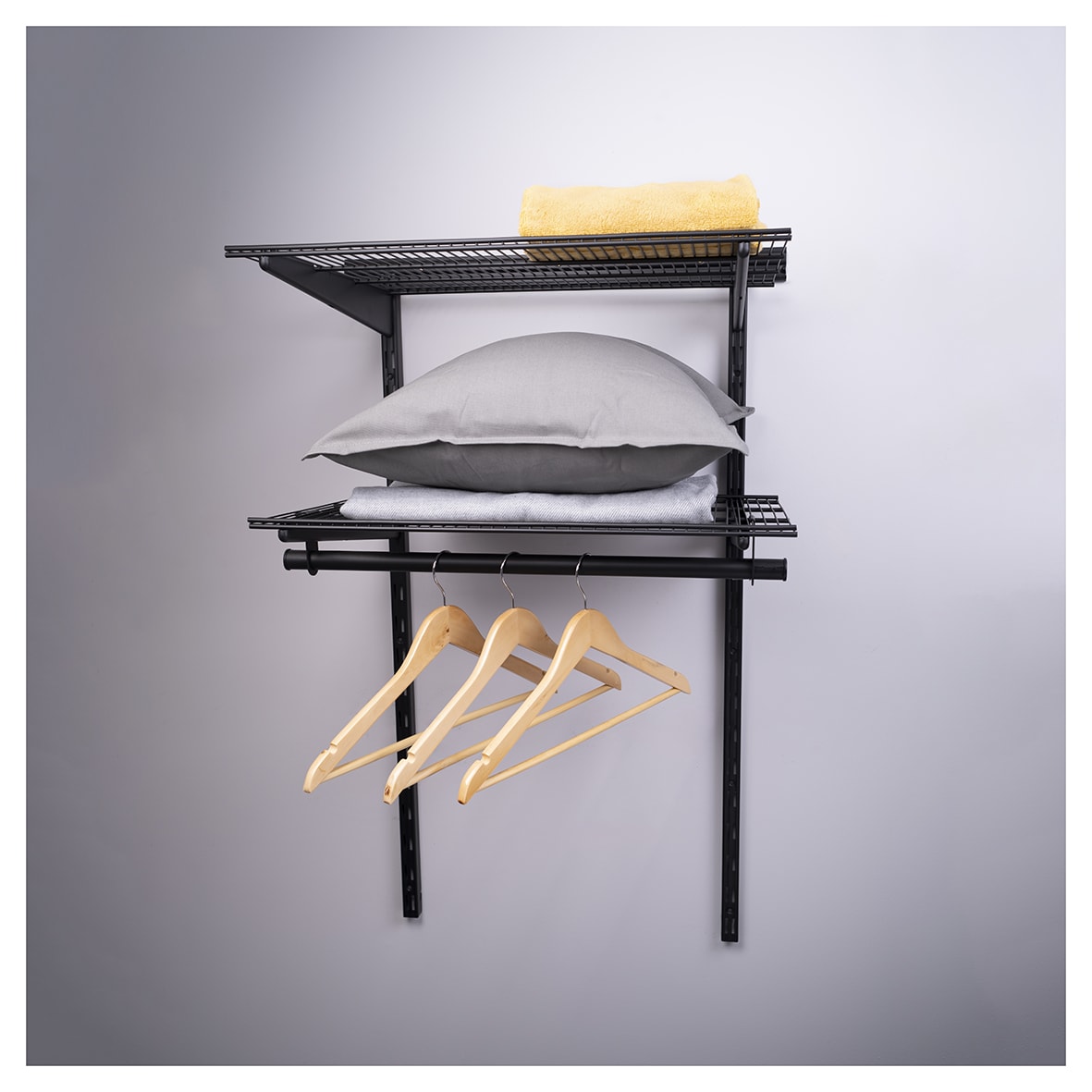 Wardrobe Kit - 1 Bay & 2 x Ventilated Wire Shelf - Black