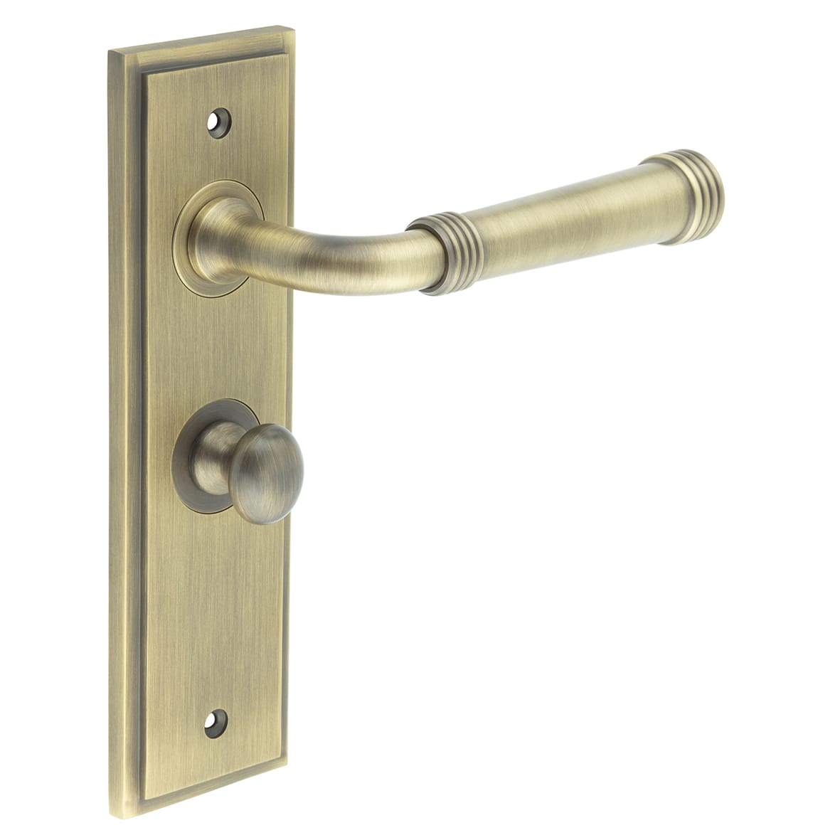 Antique Brass Fire Rated Bathroom Door Handles - Highgate - Inner 1 - 200 x 55mm