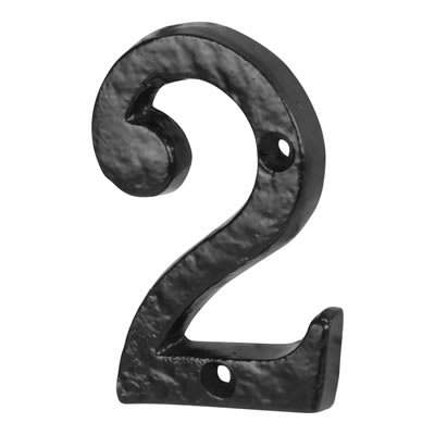 76mm Screw Fix Door Numeral - 2 - Antique Black Iron