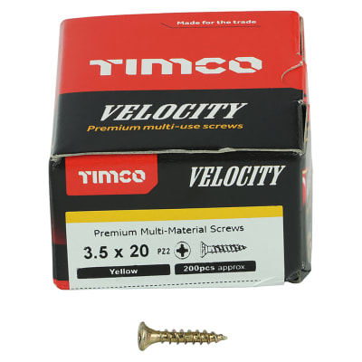Velocity Pozi Countersunk Wood Screws - 3.5 x 20mm - Yellow Zinc - Pack of 200
