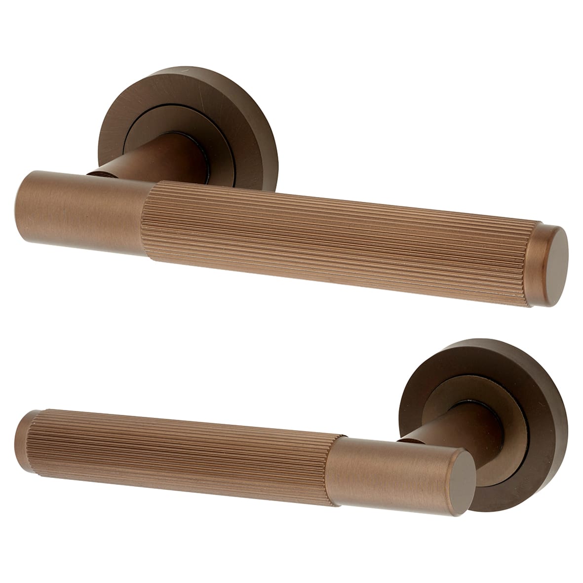 Dark Bronze Fire Rated Lines Door Handles on Rose - Venice Range