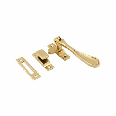 Victorian Mortice & Hook Plate Casement Window Fastener - Reversible - Polished Brass