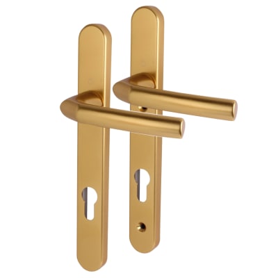 1117/3811N Gold uPVC Multipoint Door Handles - Short Plate - 92mm c/c - 60mm door - Birmingham Range