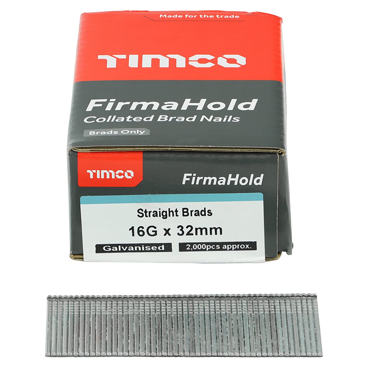 FirmaHold Second Fix Brad Nail - Straight - 16 Gauge x 32mm - Galvanised - Pack of 2000