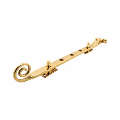 Open Curl Casement Window Stay - 12"/300mm Length - Polished Brass