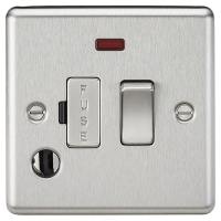 13A 1 Gang Round Edge Switched Fused Spur with Neon & Flex Outlet - Brushed Chrome