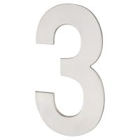 100mm Concealed Screw Fix Door Numeral - 3 - Polished Stainless Steel