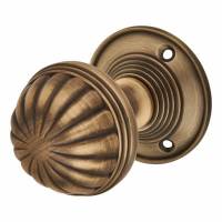 Antique Brass Fluted Mortice Door Knob - 65mm Rose Diameter